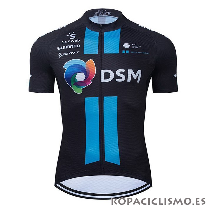 2021 Maillot DSM Tirantes Mangas Cortas Azul Negro